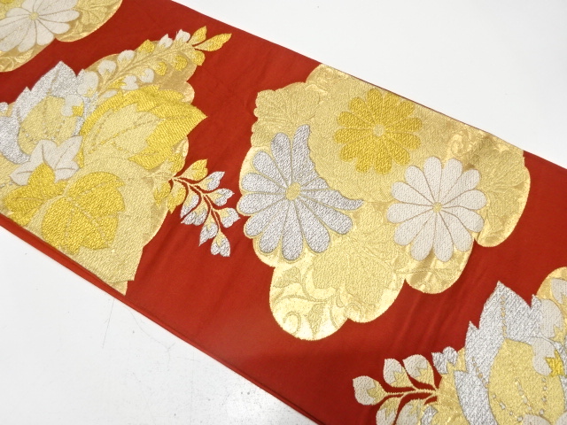 アンティーク　雲取りに桐・菊模様織り出し袋帯（材料）